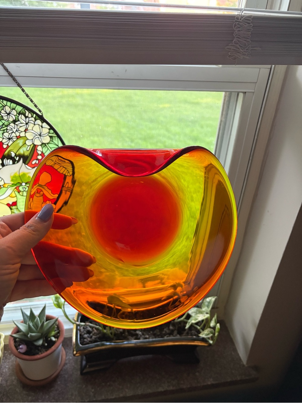 Vintage Orange and Red Glass Bowl or Candy Dish